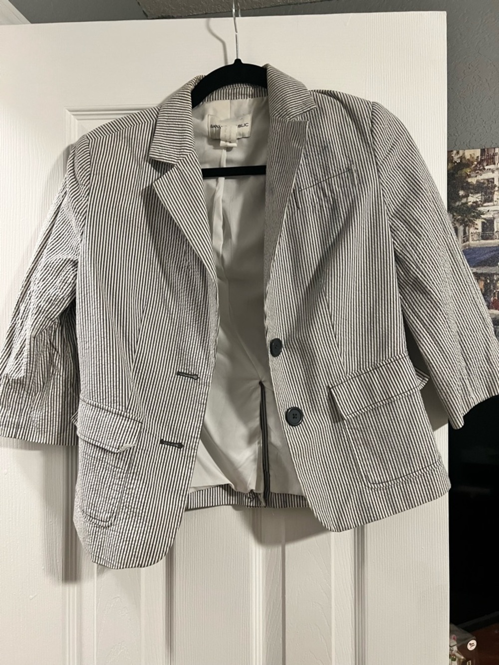 Banana Republic Gray & White Striped Blazer